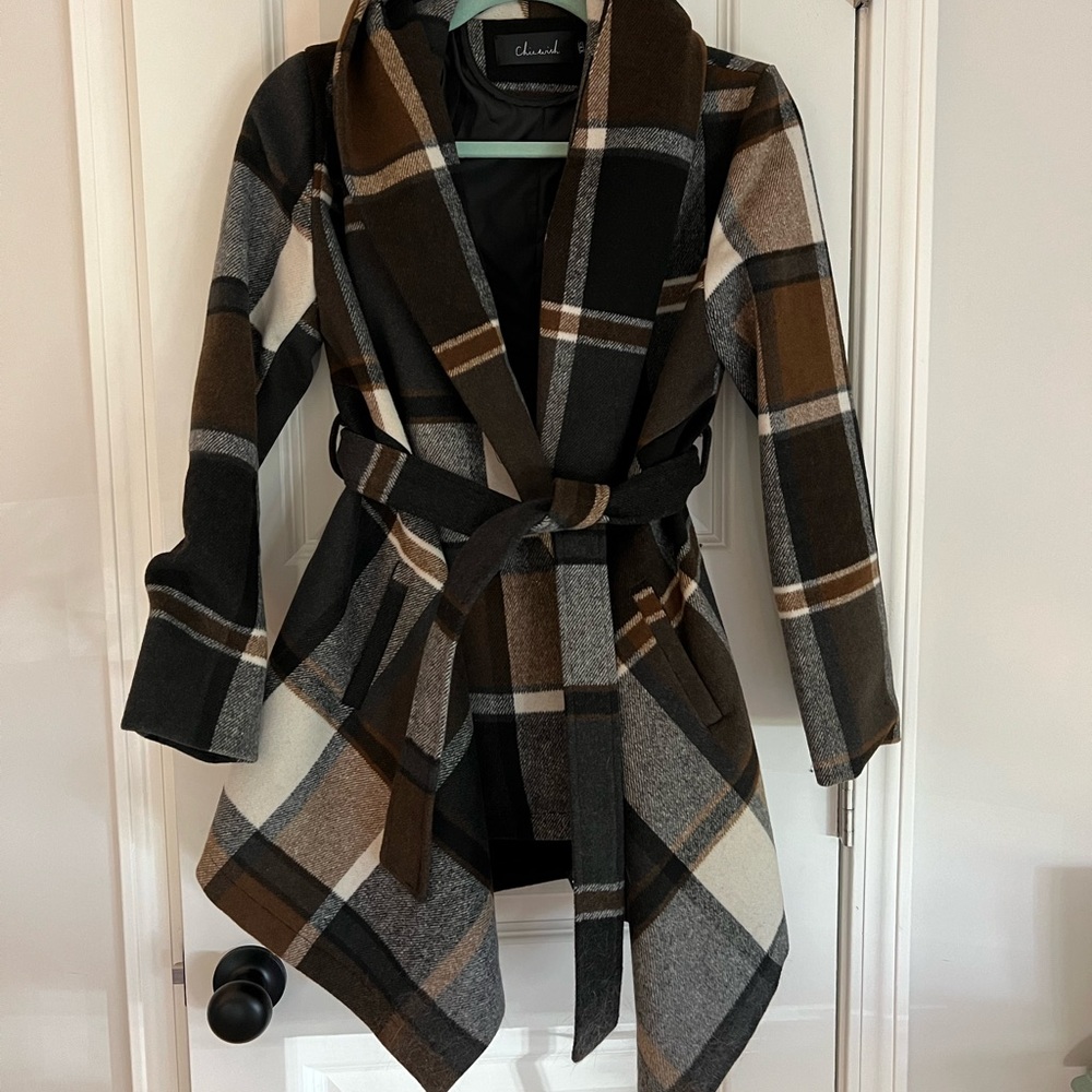 Chicwish plaid wool sweater coat